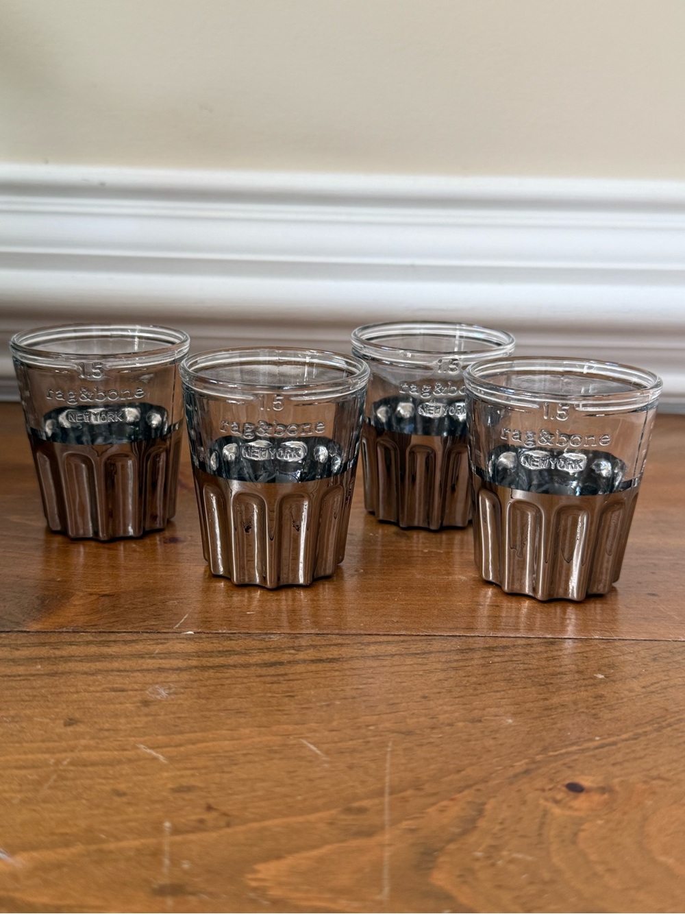 rag & bone Set of 4 Clear and Metallic Glass Shot Glasses - 1.5 oz